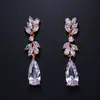 Pendientes Clásicos Europeos y Americanos Largos de Zirconia en Forma de Gota para Mujer con Borla de Espiga Elegantes de Lujo Ligero Pendientes para Vestido de Novia de Boda
