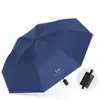 Atacado do fabricante guarda-chuva dobrável de uso duplo unissex com proteção solar resistente a UV, cabo listrado em bloco de cores, revestimento preto