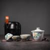 Jingdezhen Ruyao Taza Expreso Cerámica Una Olla Tres Tazas Coche Exterior Pintada a Mano Bolsa Portátil Viaje Kung Fu Juego de Té