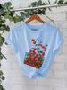 Camiseta de algodón informal de manga corta y cuello redondo con estampado de cerezas de Amazon Independent Station para mujer, venta al por mayor
