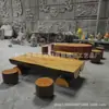 Juego de muebles de imitación madera en fibra de vidrio, mesa de centro y taburete de tocón de árbol simulado para exteriores, asientos de ocio para áreas escénicas y parques
