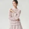 Suéter de punto hueco para mujer, mezcla de cachemira y seda de morera, cuello alto tipo pétalo, detalles de ganchillo, estilo lindo y dulce