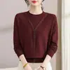 Blusas de tricô da moda e que rejuvenescem para mães, roupas de outono para mulheres de meia-idade, suéteres estilosos de tricô com design de duas peças falsas para mulheres de meia-idade e idosas