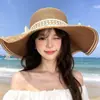 Chapéu de Palha Estilo Francês de Topo Plano para Verão Feminino, Chapéu de Sol de Palha Trançado de Aba Larga, Chapéu de Sol Grande para Circunferência da Cabeça para Férias na Praia