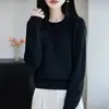 Nueva colección otoño/invierno 2026: Suéter de punto de algodón puro, cuello redondo, estilo japonés, color liso, corte holgado, efecto adelgazante, top básico versátil para mujer