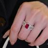 Anillo abierto de corindón rojo de alta calidad, estilo italiano, con patrón tallado de diamantes en color de celosía, anillo de temperamento de lujo para mujer
