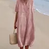 En Stock Primavera/Verano 2026 Nuevo Vestido Casual Adelgazante Versátil para Mujer Color Sólido Algodón Lino Venta al por Mayor