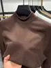 Sudadera Térmica de Manga Larga Derong para Hombre Otoño e Invierno Pulóver Cálido Top Color Sólido Doble Cara Cepillado Cuello Semi Alto Camiseta Gruesa