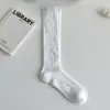 Calcetines de canalé de color liso para verano hasta la pantorrilla, calcetines japoneses dulces sin costuras apilables, calcetines largos de malla transpirables y frescos para mujer