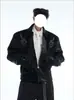 Chaqueta de cuero negra estilo americano, corte ajustado, con estampado de ojo de serpiente, para hombre, adecuada para primavera y otoño, con retazos, remaches, bordados y cuello alto