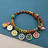 Pulsera de Flor de Durazno de los Cinco Dioses de la Riqueza Estilo Tíbet, Cordón Tejido a Mano Nudo de Flor de Durazno, Pulsera Thangka de Cuerda Multicolor Estilo Étnico