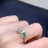 Explosiones Transfronterizas Ins Europeas y Americanas Anillo de Plata de Ley 925 Incrustado con Esmeralda Natural Anillo de Boca Abierta de Lujo Ligero de Gama Alta de Nicho