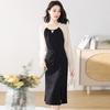 Foto Real Vestido com Ponto de Rede Francês Feminino Primavera e Outono Elegante Preto Slim Fit Design com Senso de Design Nicho