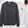 Moletom com forro de fleece masculino, estilo outono e inverno, gola redonda, manga longa, corte solto, top casual versátil, sem capuz