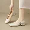 Zapatos Mary Jane Retro Franceses para Mujer 2026 Otoño Nuevos Punta Cuadrada Suela Suave Tacón Grueso Correa Única Zapatos de Moda Elegantes