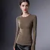 Suéter de punto de una sola pieza, sin costuras, cuello redondo para mujer, hecho de lana pura hilada fina Yangzi, adecuado como capa base, lavable a máquina