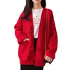 Cardigan de Punto Grueso Estilo Coreano Otoño e Invierno Nuevo Color Sólido Holgado Viento Perezoso Suéter Trenzado Abrigo para Mujer