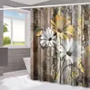 Cortina de ducha serie flores de madera transfronteriza, partición de separación de seco y húmedo para baño del hogar, cortina de ducha con impresión digital, cortina de ducha impermeable