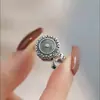 Anillo giratorio con hebilla de paz para mujer, nuevo estilo étnico chino, mantra de seis caracteres, ajustable, chapado en cobre con plata