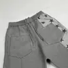 Calça masculina estilo americano de rua, cordão, retalhos, perna reta, moderna, modelagem solta, novo estilo, versátil, calça longa de perna larga para homens
