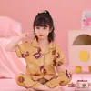 Pijama para Niños, Pantalones Cortos de Manga Corta de Verano para Niñas, Cárdigans con Cuello de Solapa de Dibujos Animados para Niñas Pequeñas, Ropa Delgada para Aire Acondicionado, Ropa para Casa, Moderno