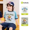 [100% Algodão Puro] Camiseta Infantil Dudu para Verão Meninos Manga Curta Meninas Gola Redonda Roupas de Bebê Tendência