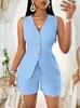 Conjuntos de Tops y Shorts Transfronterizos Europeos y Americanos 2026, Chaleco de Moda Elegante para Mujer, Cárdigan Casual, Camisa de Manga Corta con Lazo para Mujer