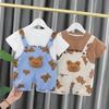 Niños pequeños y medianos niños y niñas bebé Verano nuevo lindo manga corta tirantes pantalones cortos conjunto de dos piezas fabricantes venta al por mayor moda generación
