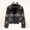 Chaqueta de solapa lavada popular de otoño e invierno de estación independiente transfronteriza europea y americana, chaqueta de mujer de uniforme de béisbol de pana con lentejuelas