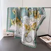 Bufanda Cuadrada Grande de Satén Floral Romántico Imitación Seda Chal de Viaje Bufanda de Cuello Protección Solar Pañuelo para la Cabeza Bufanda para Mujer