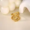 Anillo Popular de Diseño de Línea Geométrica Acero Inoxidable Chapado en Oro de 18 Quilates Simple Abierto Ajustable Anillo de Estilo Metálico para Mujeres