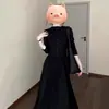 Vestido Negro Estilo Hepburn con Cintura para Mujer en Otoño e Invierno, Vestido Francés de Botonadura Única de Gama Alta, Falda de Longitud Media para Chicas con Curvas