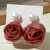 Brincos de Flor Rosa Estéreo Coloridos de Tecido Doce e Fresco Coreanos Europeus e Americanos Transfronteiriços