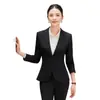 Moda Otoño 2026 Traje Gris de Manga Larga Profesional de Negocios para Mujer, Ropa de Trabajo Elegante para Joyerías y Tiendas de Oro