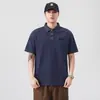 Camisa Polo de Verano para Hombre Xintang, estilo americano, corte holgado, manga corta, con cuello camisero, acabado vintage lavado a la nieve