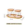 Juego de Frascos para Condimentos de Vidrio de Borosilicato para Cocina y Hogar con Tapa de Bambú, Botellas Transparentes a Prueba de Polvo para Azúcar y Sal, Frascos Transparentes para Condimentos