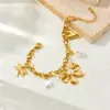Pulsera con Colgante de Acero Inoxidable Chapado en Oro, Moda Nueva Transfronteriza, Lujo Ligero, Lazo, Perla, Libélula, Estrella de Cinco Puntas
