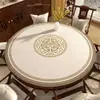 Toalha de Mesa Redonda Estilo Chinês, Impermeável, à Prova de Óleo, Resistente ao Calor, Tapete Redondo para Mesa em Couro Sem Lavagem, Luxo Leve, Sensação de Alto Padrão, Tapete de Proteção para Mesa
