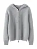 Sudadera con cremallera para otoño e invierno, abrigo 100% cachemir puro para mujer, versátil, con capucha, holgado, casual, de manga larga, color liso, grueso