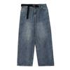 Cor sólida Retro Jeans Masculino Estilo Americano Loose Belt Straight Pants Estilo japonês Wide Leg Calças Trendy Brand High Street Daddy Calças