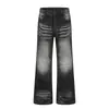 Jeans branco básico estilo americano com efeito desgastado, jeans retro estilo pai, calças compridas largas retas lavadas da moda