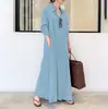 Vestido de camisa longo casual simples, solto, de cor sólida, com lapela, manga longa e bolso, estilo europeu e americano de algodão e linho, 2022