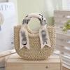 Bolso Bandolera Nuevo Bolso Tejido Paja Correa de Hombro Desmontable Bolsillo Redondo Simple Bolso de Playa Vacaciones en la Costa