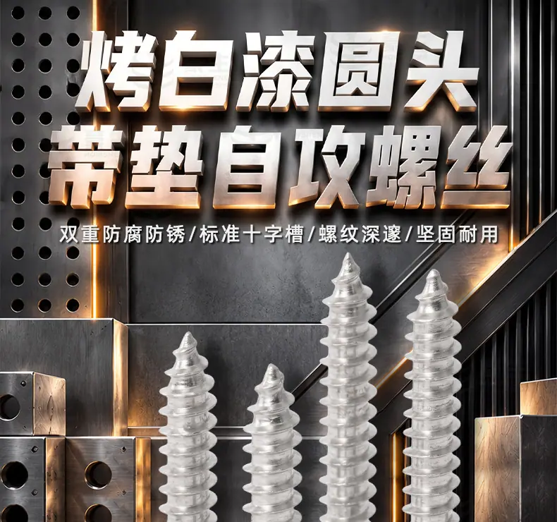 304不锈钢烤白漆十字圆头带垫自攻螺丝_01