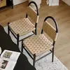 Silla de Comedor Vivian de la Edad Media Francesa Silla de Madera Maciza Tejida con Cuerda Silla Casual de Maquillaje con Respaldo Tejido Vintage para Sala de Estar Hogar