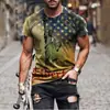 Padrão de Personagem Nova Camisa de Verão Masculina Slim Manga Curta 3D Camiseta Masculina Gola Redonda Pedido Europeu e Americano Masculino