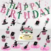 Set de Pancarta de Letras de Cumpleaños de Bruja Mágica Rosa y Verde, Topper Espiral para Pastel, Decoración de Panal al por Mayor