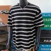Camiseta de Manga Corta a Rayas de Color Contrastante para Hombre Verano Retro Americano Pesado Casual Rayas Tendencia Marca Tendencia Camiseta de Media Manga t