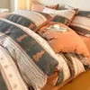 Juego de Cuatro Piezas Engrosado de Algodón Puro Cepillado Otoño e Invierno, Juego de Tres Piezas de Sábana y Funda Nórdica de Algodón Puro Vintage Clase A, Ropa de Cama Nantong
