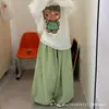 Calças Xadrez Verdes Frescas Femininas Outono Petite Flor de Botão Perna Afunilada Calças Lanterna Cintura Alta Soltas Calças Preguiçosas para Caminhar